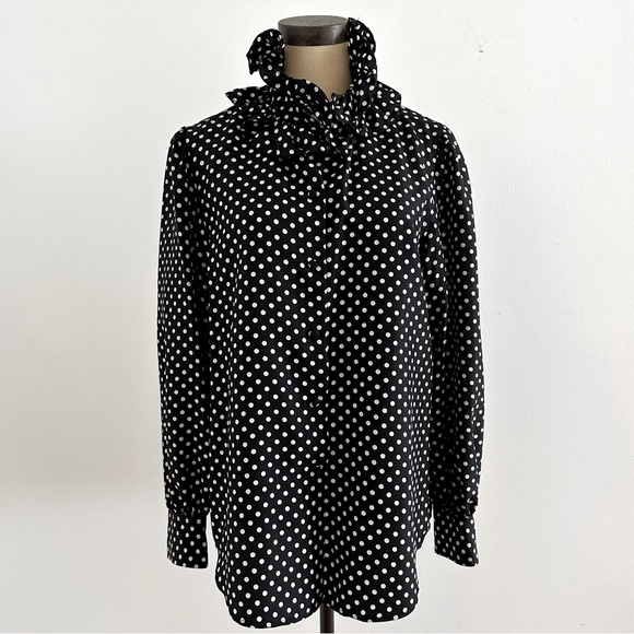 Marc Jacobs Black & White 100% Silk Polka Dot Blouse Size 6 - Picture 2 of 5